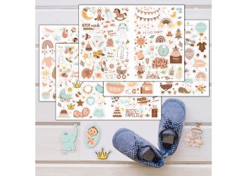 204 Stuks/4 Vellen Baby Scrapbooking Stickers Baby Boy Stickers Voor Baby Shower, Pasgeboren Baby Party Uitnodiging Kaarten Kids Cadeau Wrap