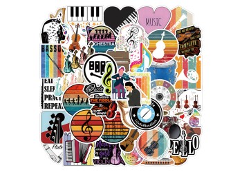 50 stuk muziekinstrument muziek Cartoon stickers voor kinderen en volwassenen Beloningsstickers Journal Laptop Telefoon Stickers