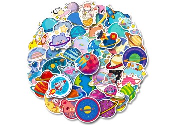 50 stuk ruimte planeet astronaut Cartoon stickers voor kinderen en volwassenen Beloningsstickers Journal Laptop Telefoon Stickers