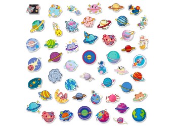 50 stuk ruimte planeet astronaut Cartoon stickers voor kinderen en volwassenen Beloningsstickers Journal Laptop Telefoon Stickers