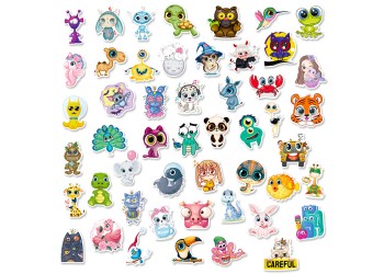 50 stuk schattige cartoon grote ogen dier Cartoon stickers voor kinderen en volwassenen Beloningsstickers Journal Laptop Telefoon Stickers