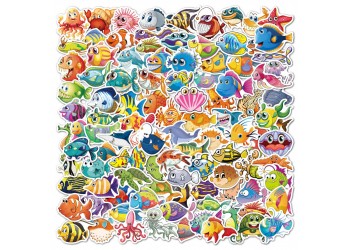 104 stuk Vis Aquatische wezens A031 Cartoon stickers voor kinderen en volwassenen Beloningsstickers Journal Laptop Telefoon Stickers