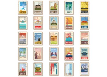 50 stuk wereld attracties postzegel Cartoon stickers voor kinderen en volwassenen Beloningsstickers Journal Laptop Telefoon Stickers
