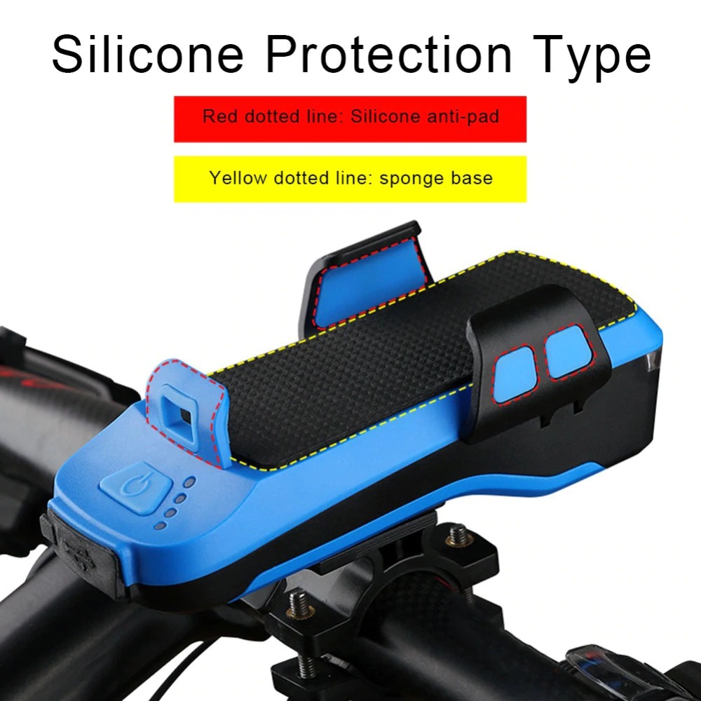 4 In 1 Fiets Licht Led Usb Oplaadbare Koplamp Telefoon Houder Hoorn 2400Mah Power Bank