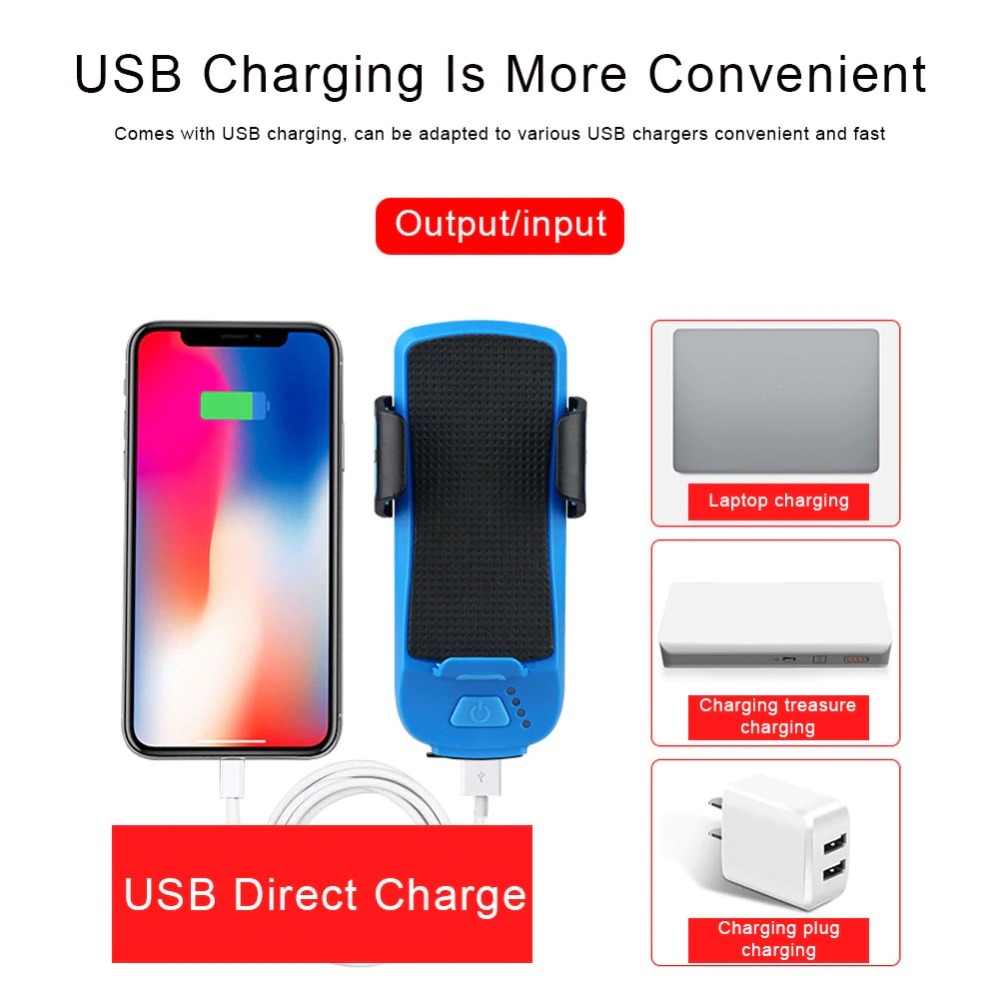 4 In 1 Fiets Licht Led Usb Oplaadbare Koplamp Telefoon Houder Hoorn 2400Mah Power Bank