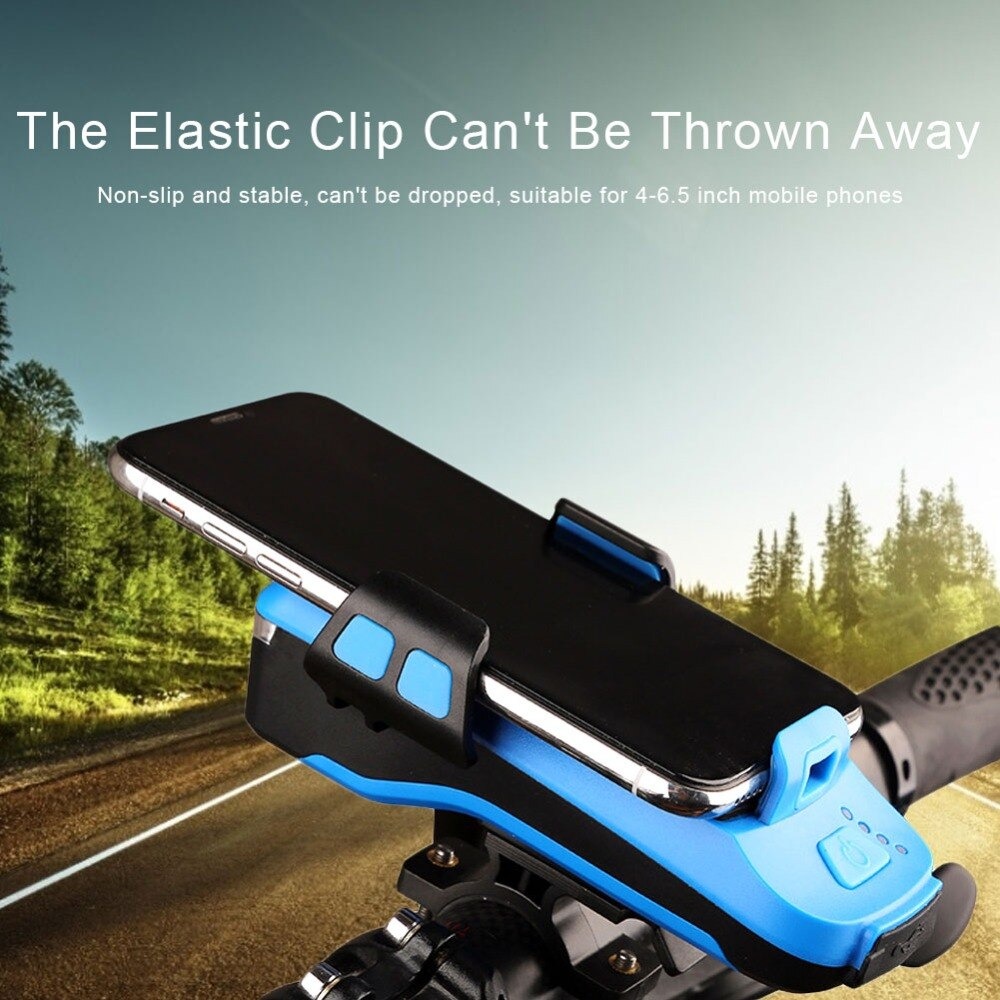 4 In 1 Fiets Licht Led Usb Oplaadbare Koplamp Telefoon Houder Hoorn 2400Mah Power Bank