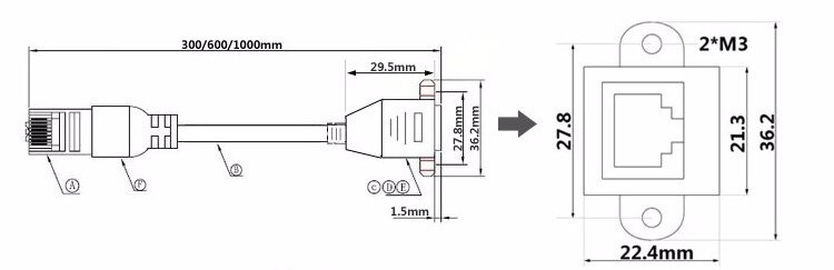 RJ45 male-Female Ethernet LAN Network Kabel CAT5E 1M