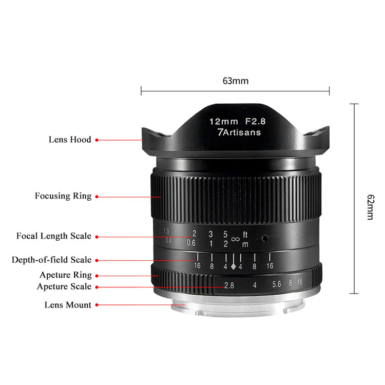 7artisans 12mm F2.8 manual focus lens voor Canon systeem camera + gratis lenspen en lens tas