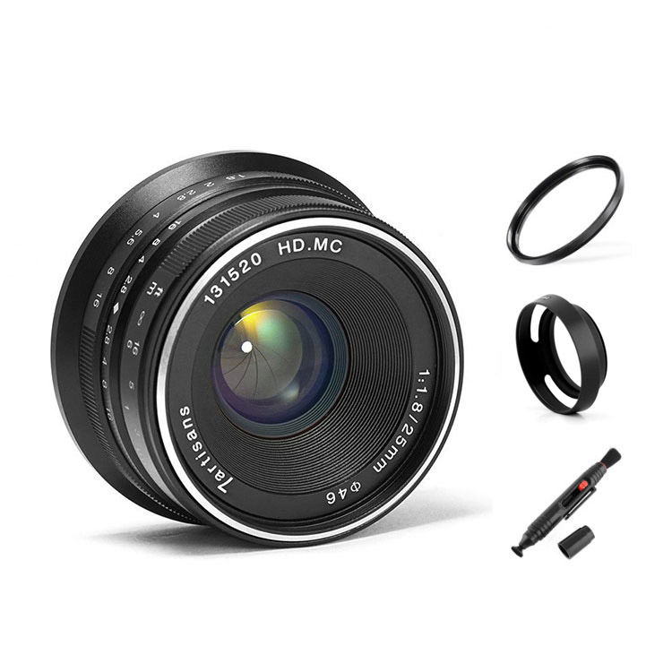 7artisans 25mm F1.8 manual focus lens voor Fujifilm systemcamera + Gratis lenspen + 46mm uv filter en zonnekap