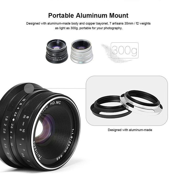 7artisans 25mm F1.8 manual focus lens voor Sony systeem camera + Gratis lenspen + 46mm uv filter en zonnekap
