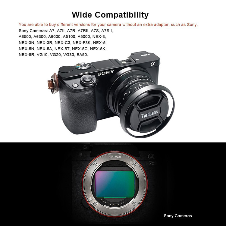 7artisans 25mm F1.8 manual focus lens voor Sony systeem camera + Gratis lenspen + 46mm uv filter en zonnekap