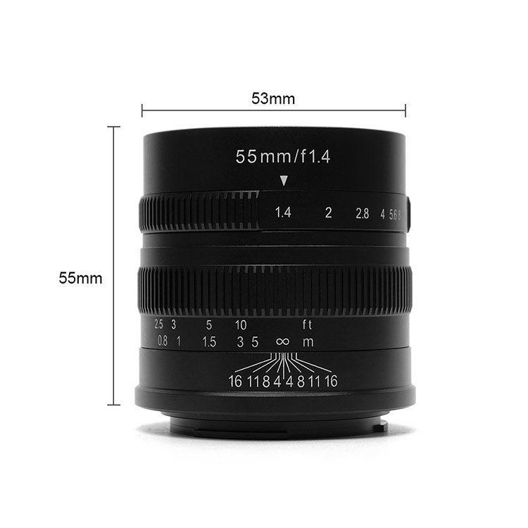 7artisans 55mm F1.4 manual focus lens voor Fujifilm systeem camera + Gratis lenspen + 52mm uv filter en zonnekap