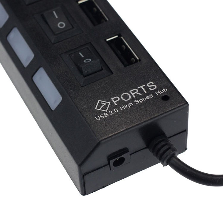 7 poorten LED USB 2.0 Adapter Hub aan/uit Schakelaar PC Laptop