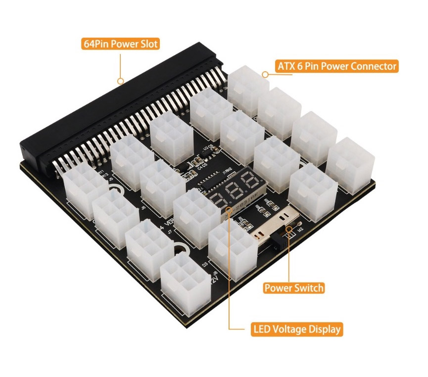 Power Module Breakout Board Met 12Pcs 6Pin to 8Pin Kabel Voor Hp 1200W 750W PSU Gpu PC Voeding Ethereum Eth Mining