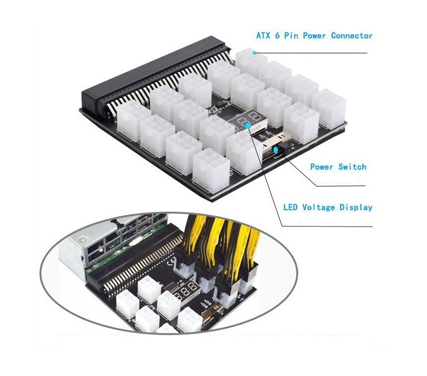 Power Module Breakout Board Met 12Pcs 6Pin to 8Pin Kabel Voor Hp 1200W 750W PSU Gpu PC Voeding Ethereum Eth Mining