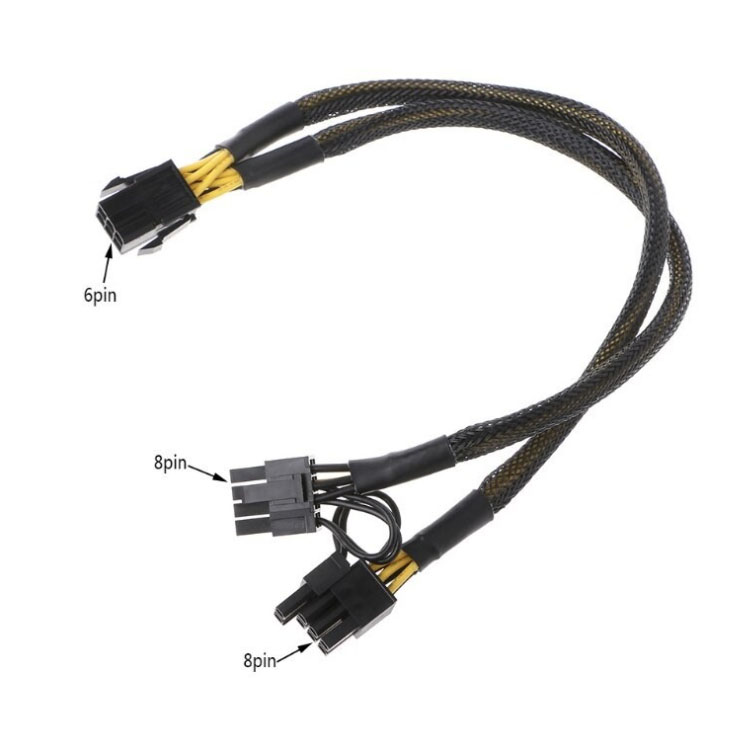 6Pin female to dual 8Pin 6+2pin male 20cm+20cm 18AWG puur koperen vertinde Kabel voor PSU GPU Ethereum ETH Mining