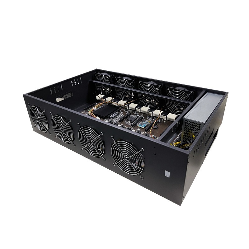 857S Quiet Mining Rig 70cm met Moederbord CPU Ram 8 fan 2500w voeding voor 8 GPU Ethereum ETH 1 jaar garantie