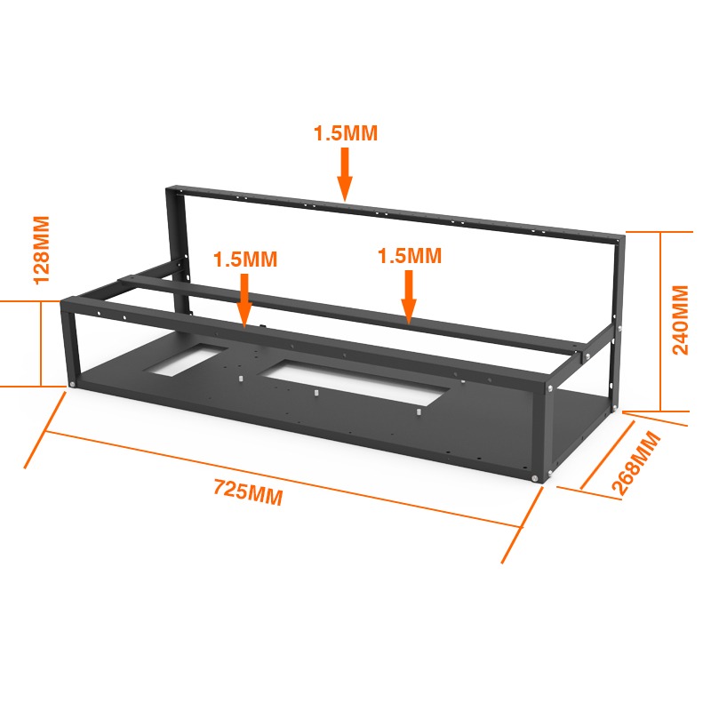 72.5CM Open Mining Rig Frame Voor 8 of 12 Gpu Crypto Coin rack ETH NEOX ZANO MEWC RVN 2 jaar garantie