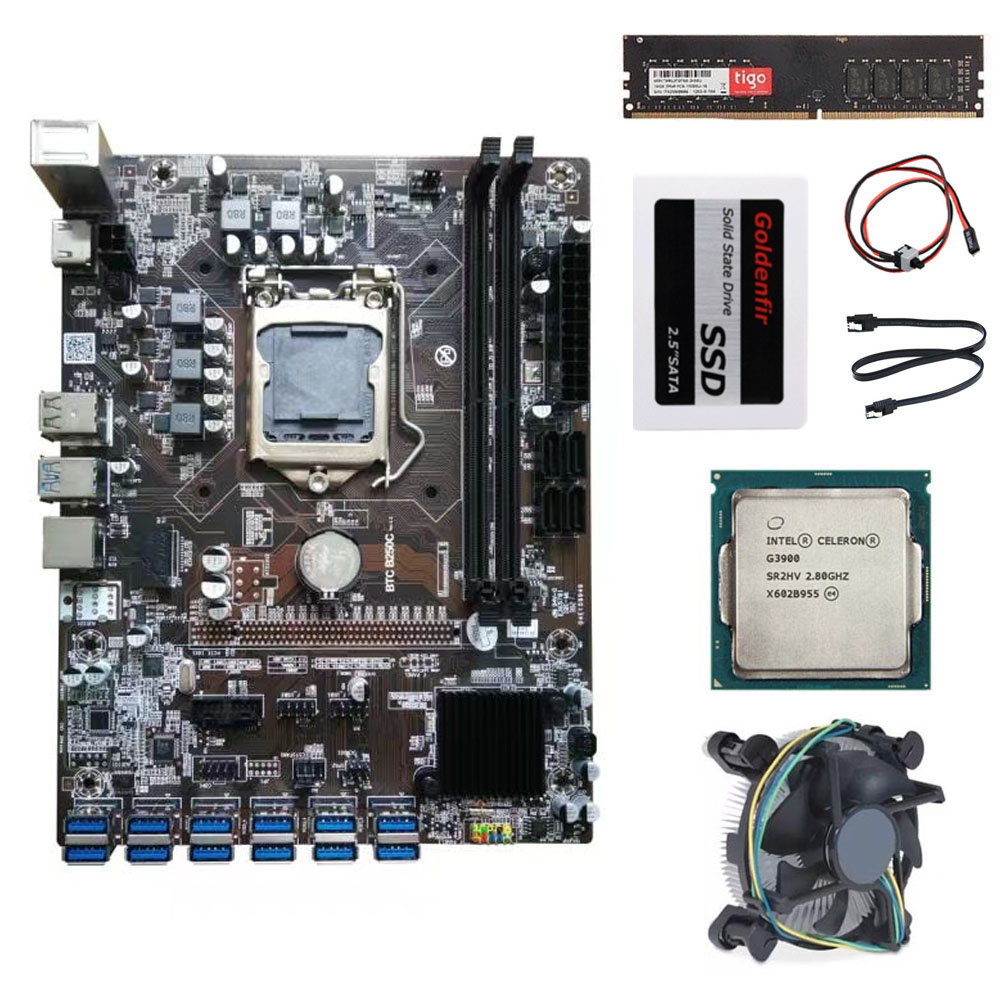 B250-BTC 12 GPU ETH NEOX ZANO MEWC RVN Mining Rig Moederbord + CPU + Koeler + 4G RAM + 120G SSD + 1 jaar garantie
