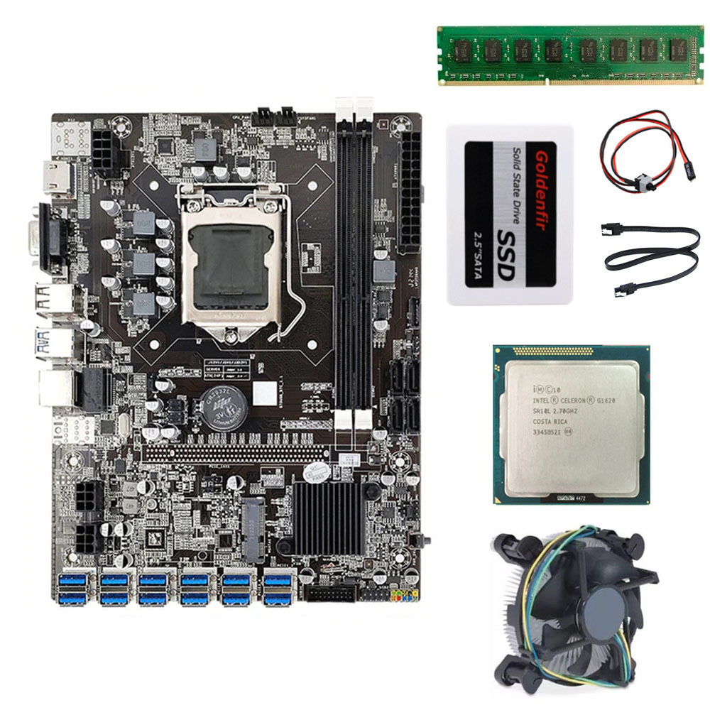 B75-BTC 12 GPU ETH NEOX ZANO MEWC RVN Nicehash Mining Rig Moederbord + CPU + Koeler + 4G RAM + 120G SSD + 1 jaar garantie