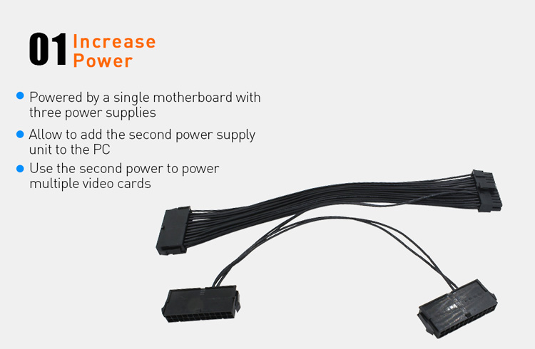 Dual Drie ATX 20+4 (24Pin) Molex PSU Sync Kabel voor 2 of 3 PSU Power synchronisatie boot