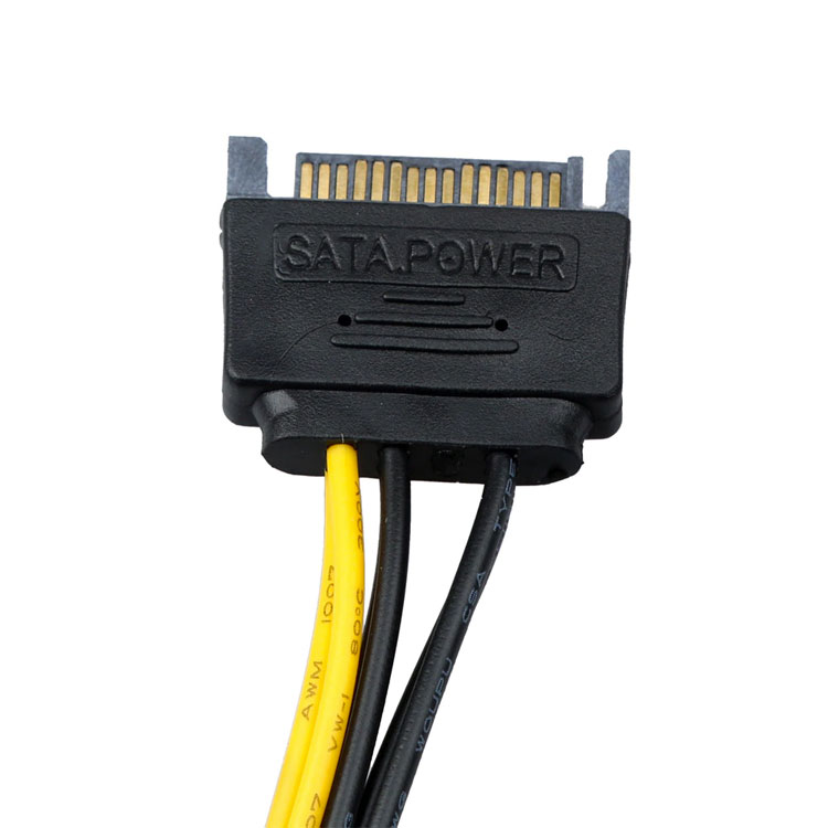 15-Pin Male SATA to 6-Pin Pcie video card Power kabel