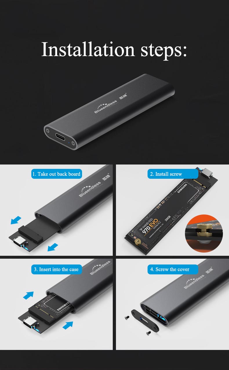 Blueendless 10Gbps M.2 Nvme Ssd Behuizing Type-C Solid State Drive Ngff Sata ssd Case Case