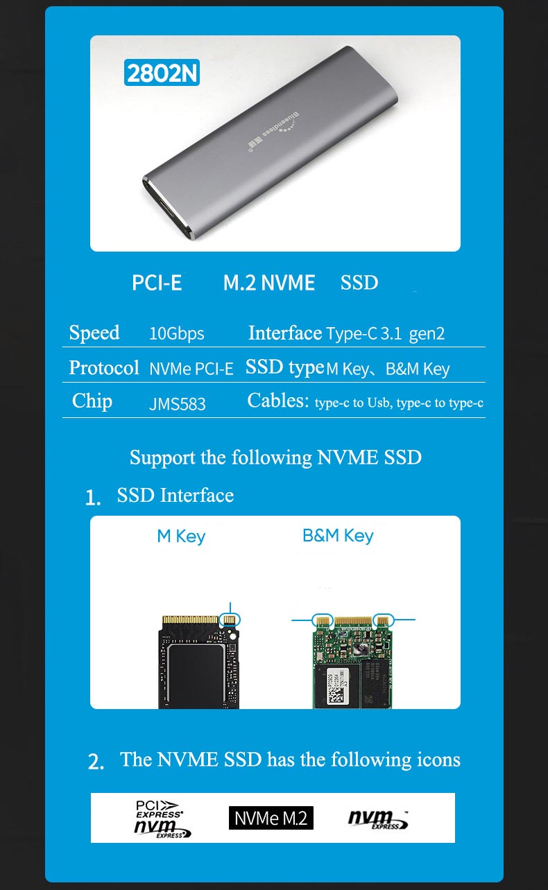 Blueendless 10Gbps M.2 Nvme Ssd Behuizing Type-C Solid State Drive Ngff Sata ssd Case Case