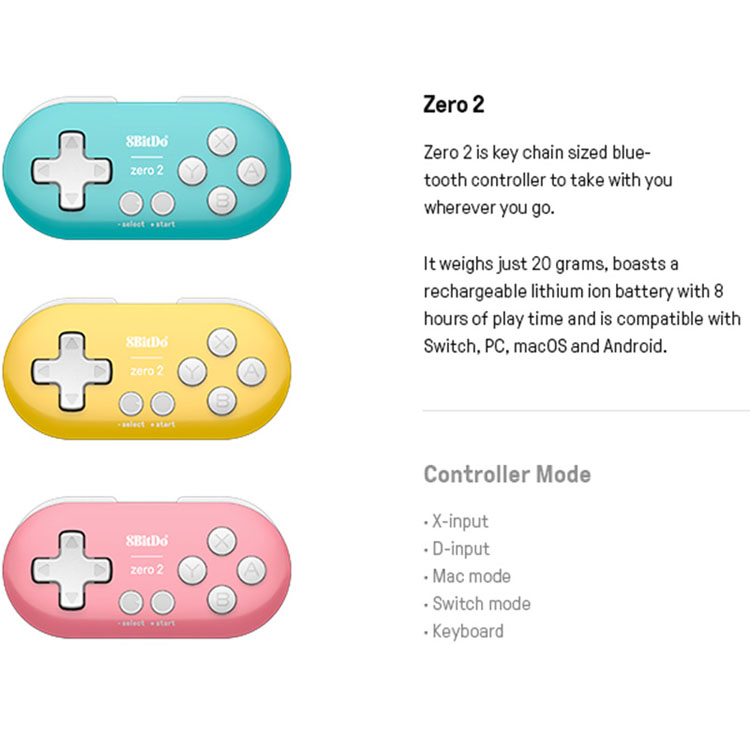 8Bitdo Zero 2 Mini Draadloze Bluetooth Game Controller Switch Windows Android