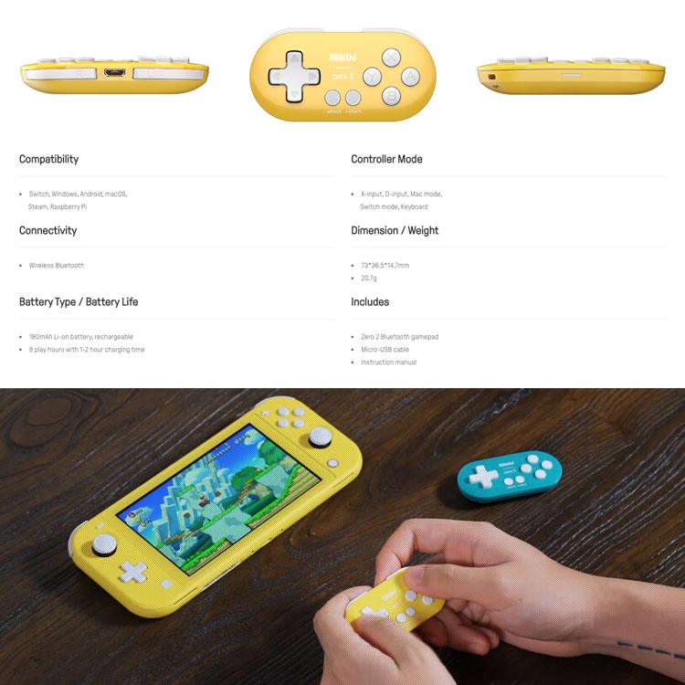 8Bitdo Zero 2 Mini Draadloze Bluetooth Game Controller Switch Windows Android
