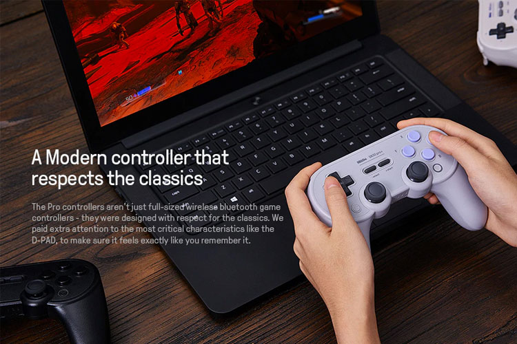 8Bitdo SN30 Pro Plus Draadloze Bluetooth Game Controller + JoyCon caps + kaarthouder