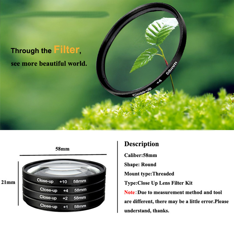 4x 58mm Close up Filter Macro +1+2+4+10 camera lens filter