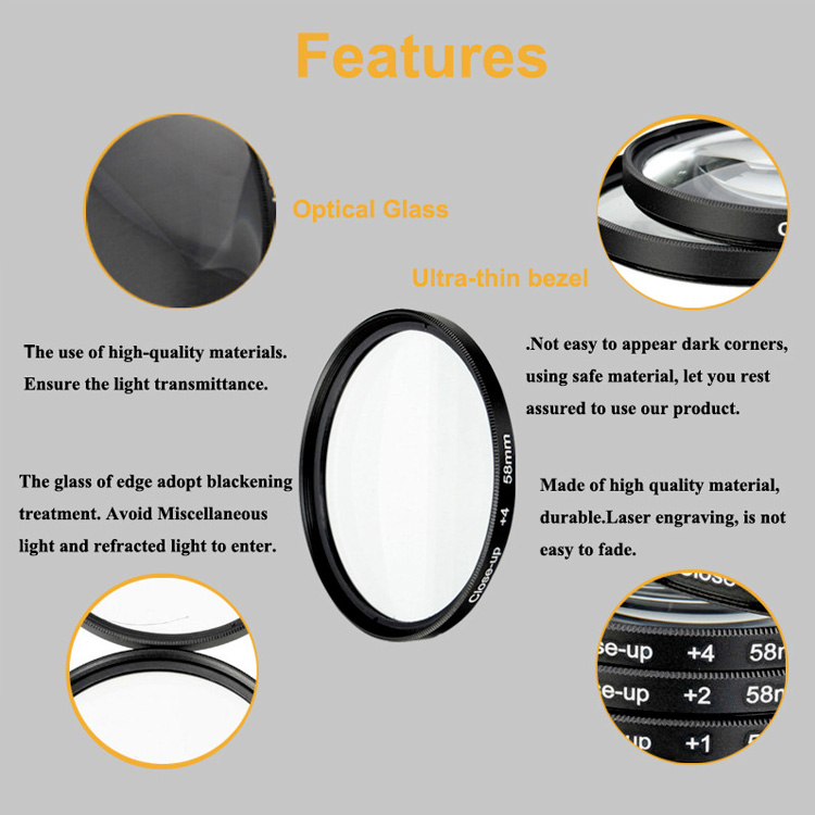 4x 52mm Close up Filter Macro +1+2+4+10 camera lens filter