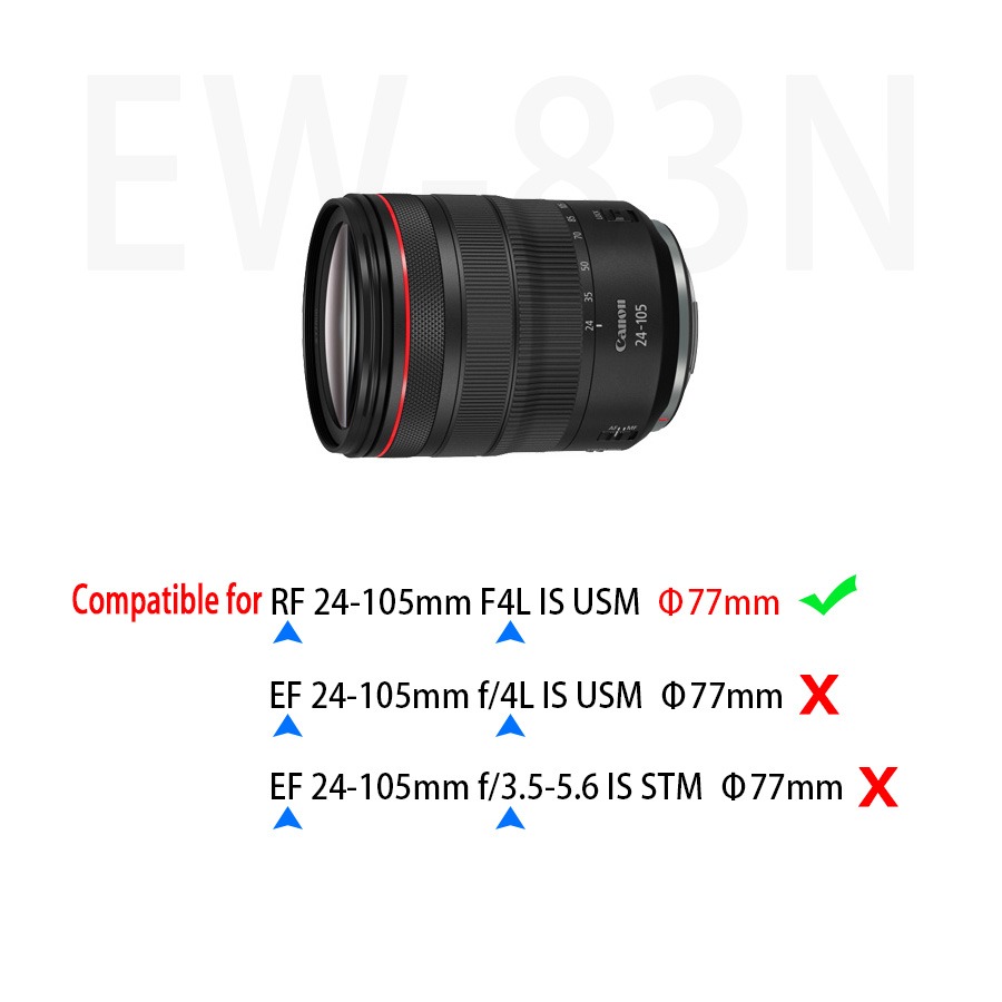 Zonnekap EW-83N voor Canon RF 24-105Mm F4 L Is Usm 77Mm Filter lens