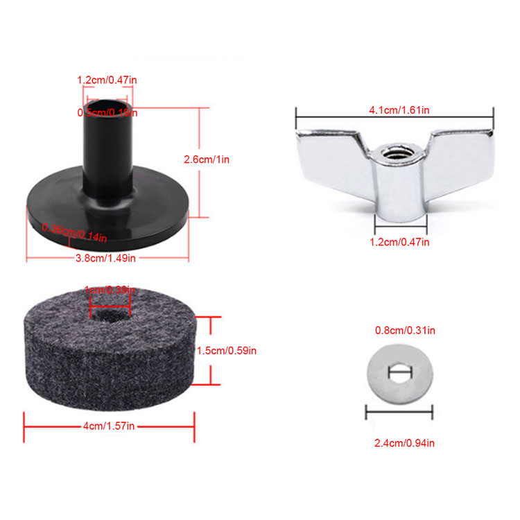 18 in 1 Drum voelde pad Set Vervangende Onderdelen Cimbaal Mouwen Vleugel Noten Ringen Wolvilt Pads