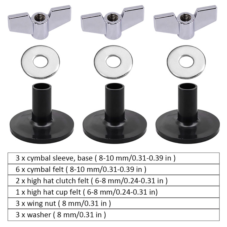 18 in 1 Drum voelde pad Set Vervangende Onderdelen Cimbaal Mouwen Vleugel Noten Ringen Wolvilt Pads