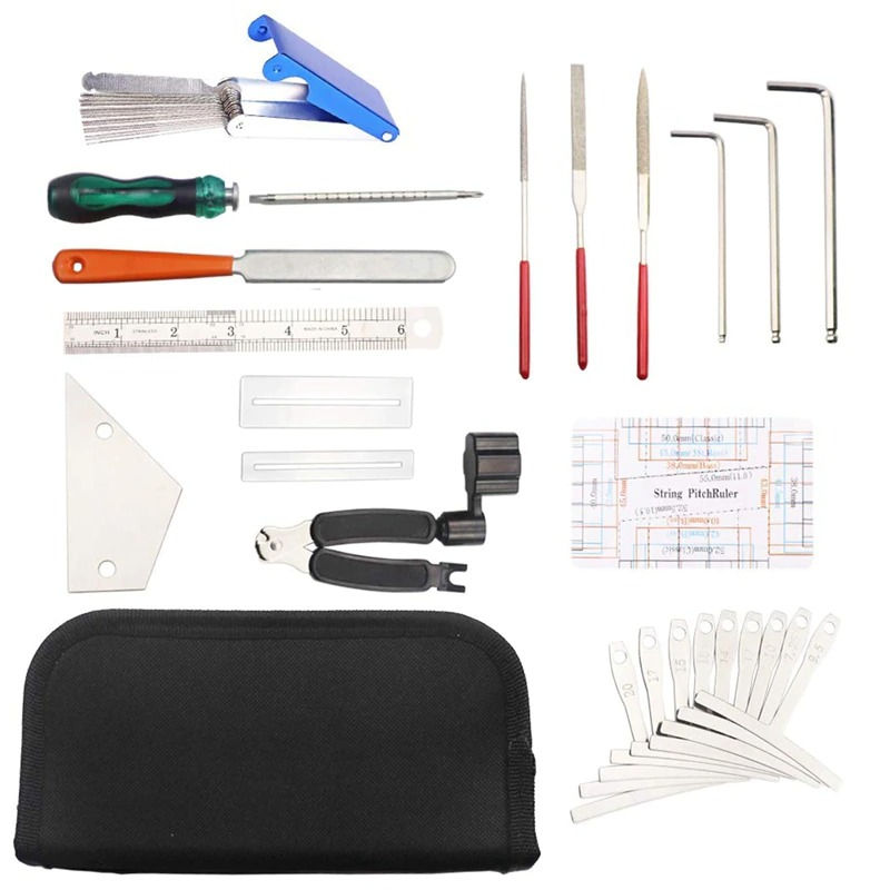 Gitaar 25 in 1 Tool Kit Repareren Onderhoud Gereedschap String Organizer Actie Ruler Gauge Meten