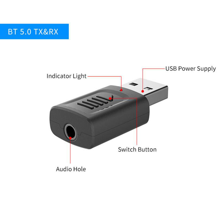 Bluetooth 5.0 Audio-ontvanger Zender 4 IN 1 Mini 3.5mm Jack AUX USB Adapter