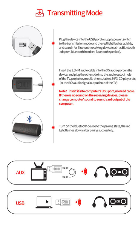 Bluetooth 5.0 Audio-ontvanger Zender 4 IN 1 Mini 3.5mm Jack AUX USB Adapter
