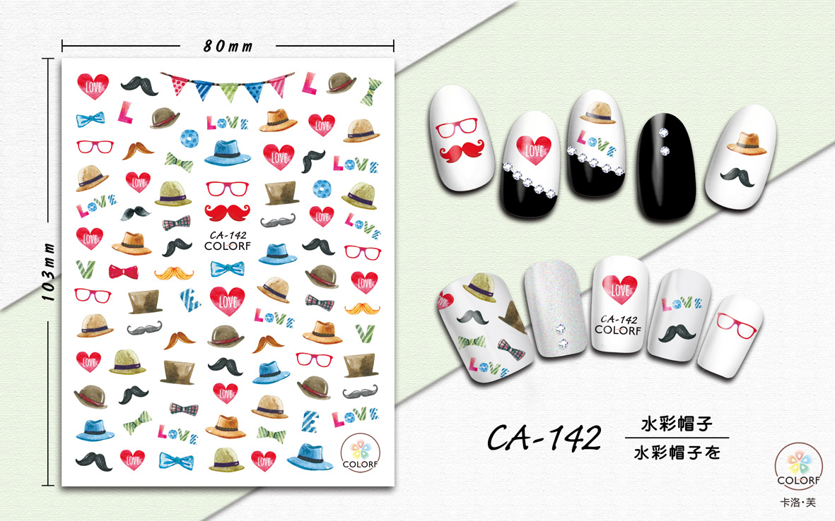 3D Nagel Sticker Coole stickers voor nagel folie Fashion Manicure Stickers Nagels CA-142 Hoed