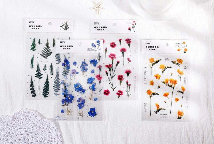 18 stuk Natuurlijke Daisy Clover Woorden Stickers Transparante Bloemen Bladeren Planten Deco