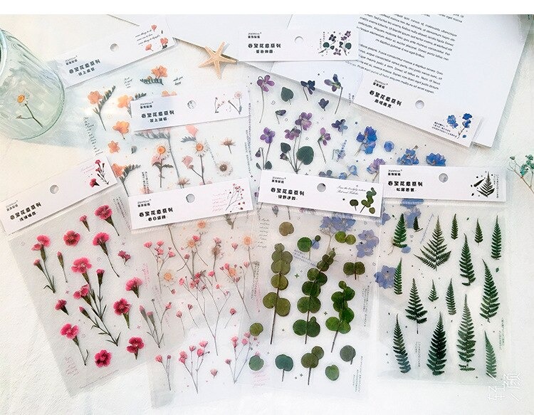18 stuk Natuurlijke Daisy Clover Woorden Stickers Transparante Bloemen Bladeren Planten Deco