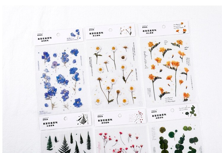 18 stuk Natuurlijke Daisy Clover Woorden Stickers Transparante Bloemen Bladeren Planten Deco