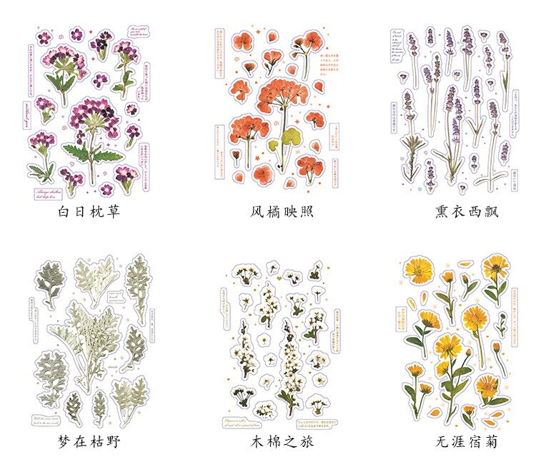 18 stuk Natuurlijke Daisy Clover Woorden Stickers Transparante Bloemen Bladeren Planten Deco