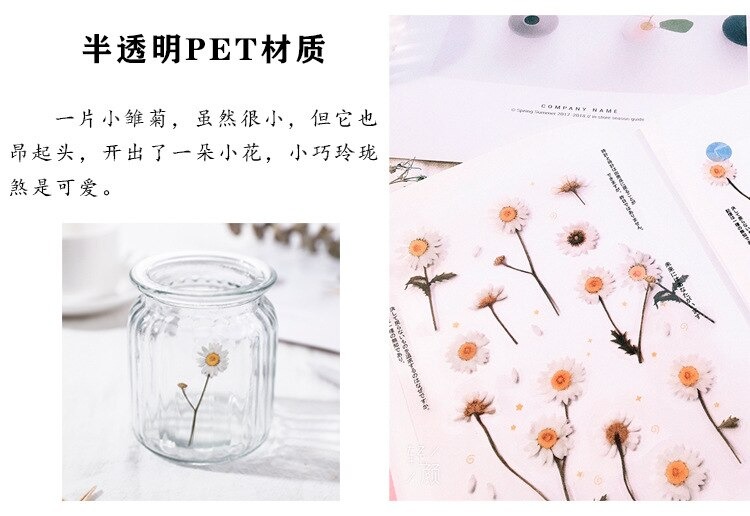 18 stuk Natuurlijke Daisy Clover Woorden Stickers Transparante Bloemen Bladeren Planten Deco