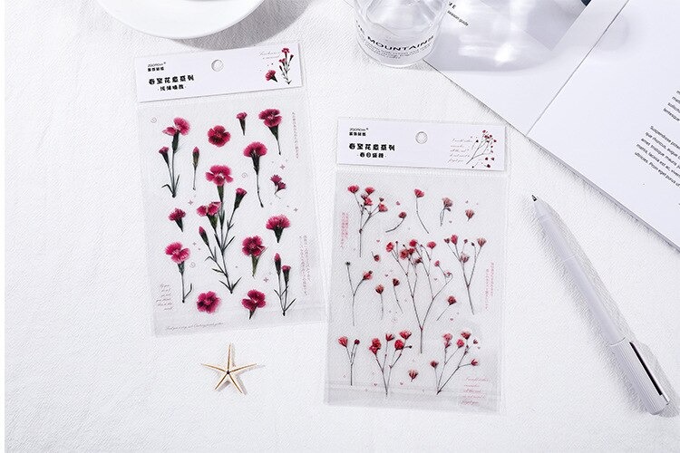 18 stuk Natuurlijke Daisy Clover Woorden Stickers Transparante Bloemen Bladeren Planten Deco