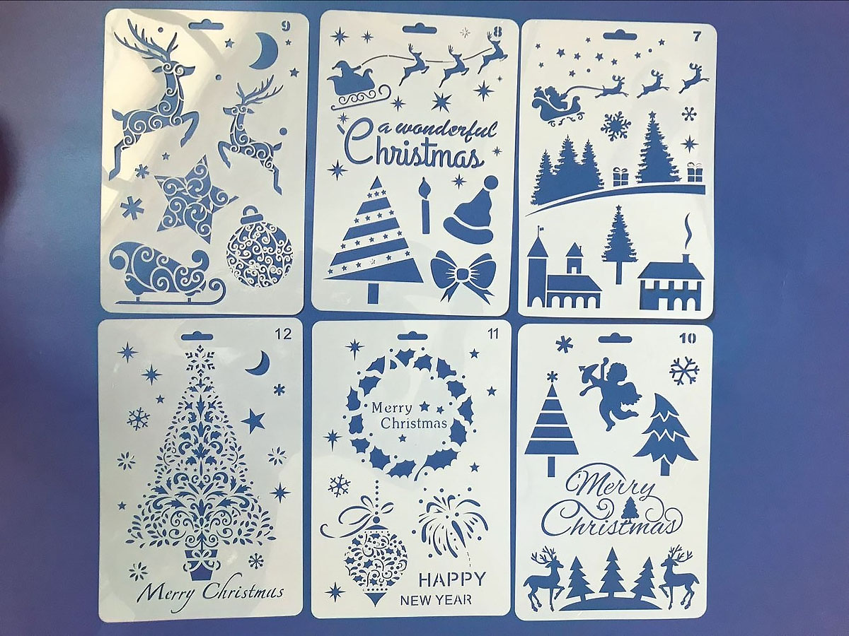 12 in 1 Kerst serie Kaart DIY Album Masking Spray Geschilderd Template Tekening Stencils Schilderen Scrapbooking Card 