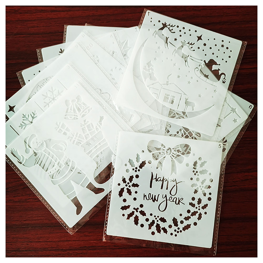 12 in 1 Kerst serie Kaart 13x13cm DIY Album Masking Spray Geschilderd Template Tekening Stencils Schilderen Scrapbooking Card 