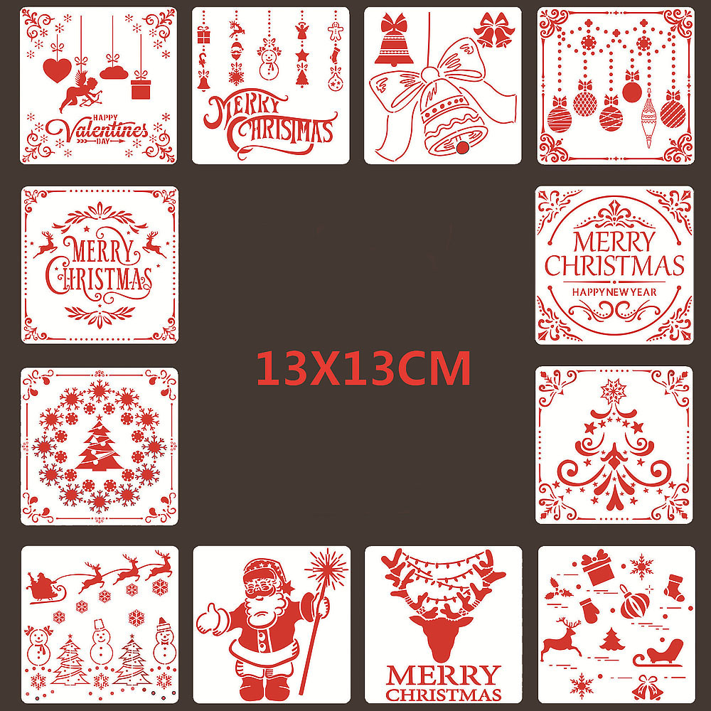 12 in 1 Kerst serie Kaart 13x13cm DIY Album Masking Spray Geschilderd Template Tekening Stencils Schilderen Scrapbooking Card 