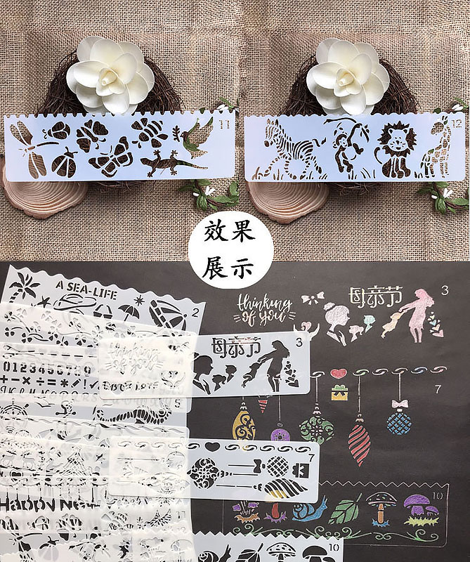 12 in 1 Kaart DIY Album Masking Spray Geschilderd Template Tekening Stencils Schilderen Scrapbooking Card Lace ruler 